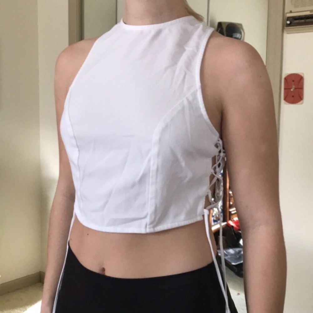 Free People white criss cross open back crop